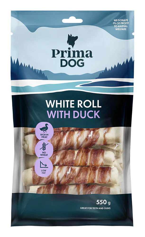 PrimaDog Vit tuggrulle med Anka
